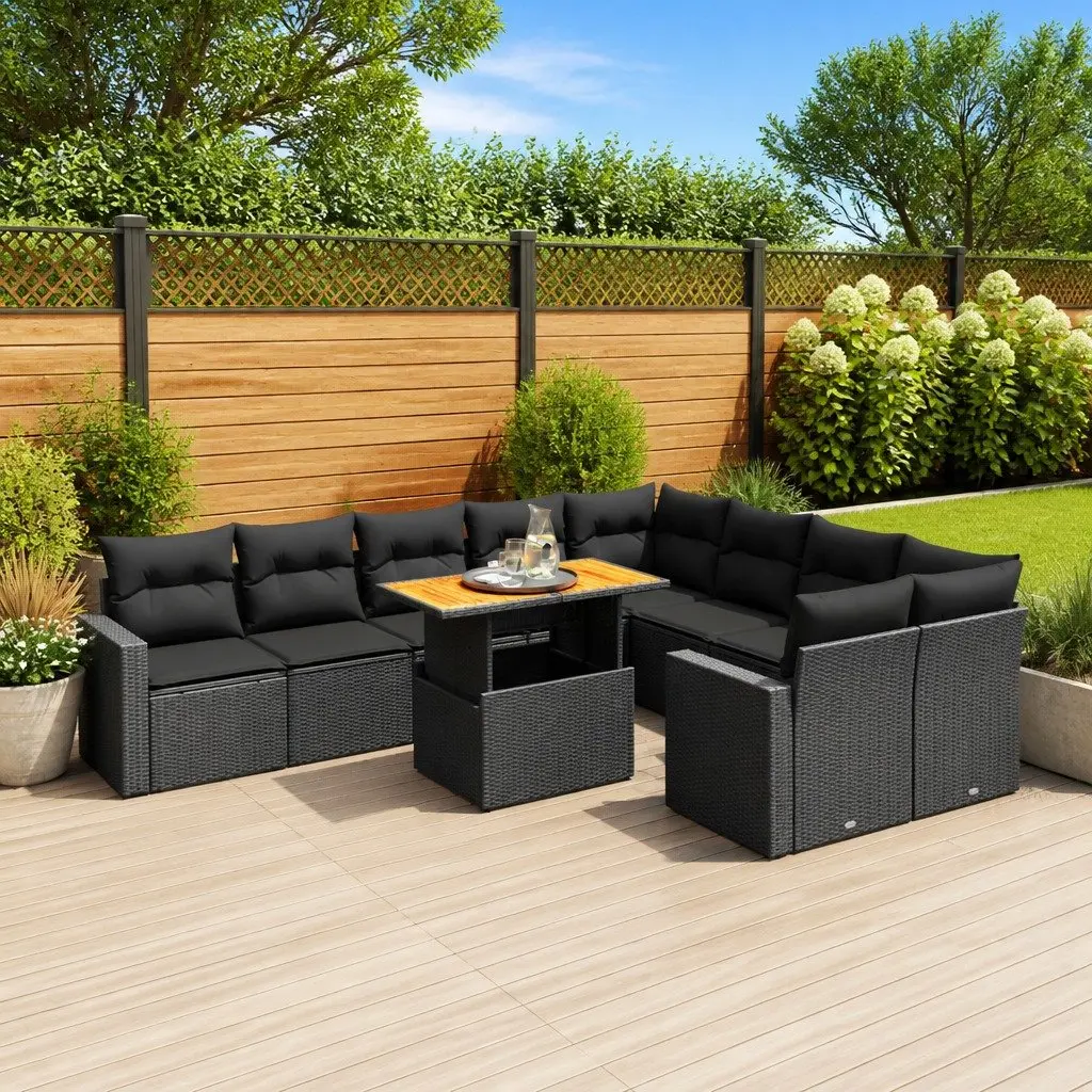 Black Poly Rattan Garden Sofa Set 10 Pieces