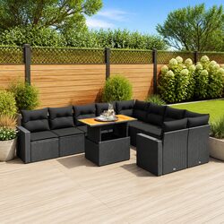 Sturdy Black Poly Rattan Garden Sofa Set 10 Pieces