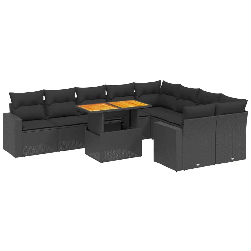 Black Poly Rattan Garden Sofa Set 10 Pieces