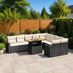 Black Modular 10 Piece Garden Sofa Set for Outdoor Spaces