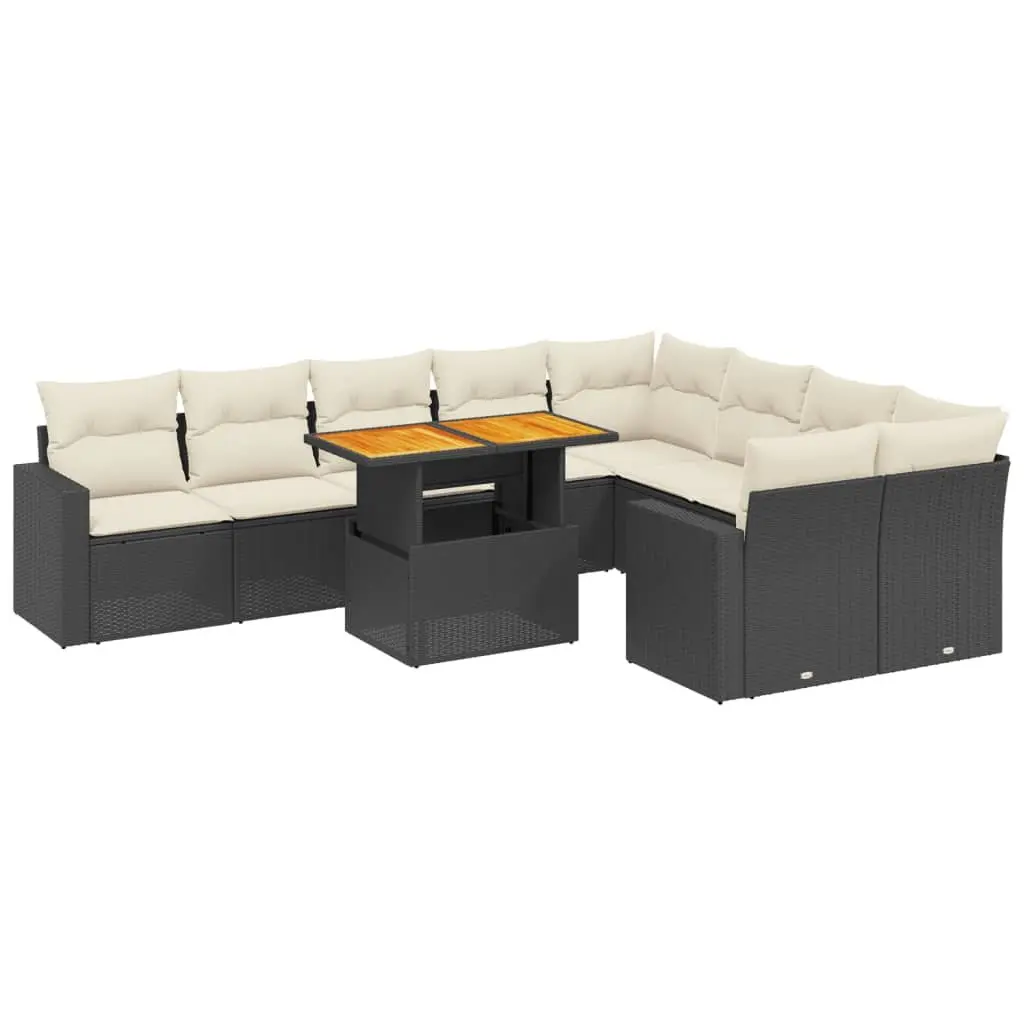 10 Piece Garden Sofa Set PE Rattan Modular Adjustable Table Black