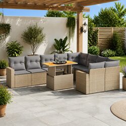 10 Piece Beige Outdoor Garden Sofa Set with Cushions