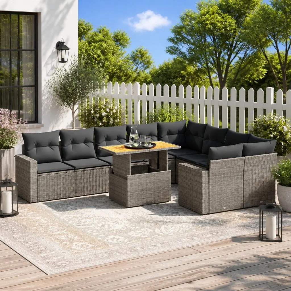 Modular 10 Piece Grey Poly Rattan Outdoor Sofa Set
