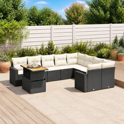 High-Quality 10 Piece Black Poly Rattan Garden Sofa Set