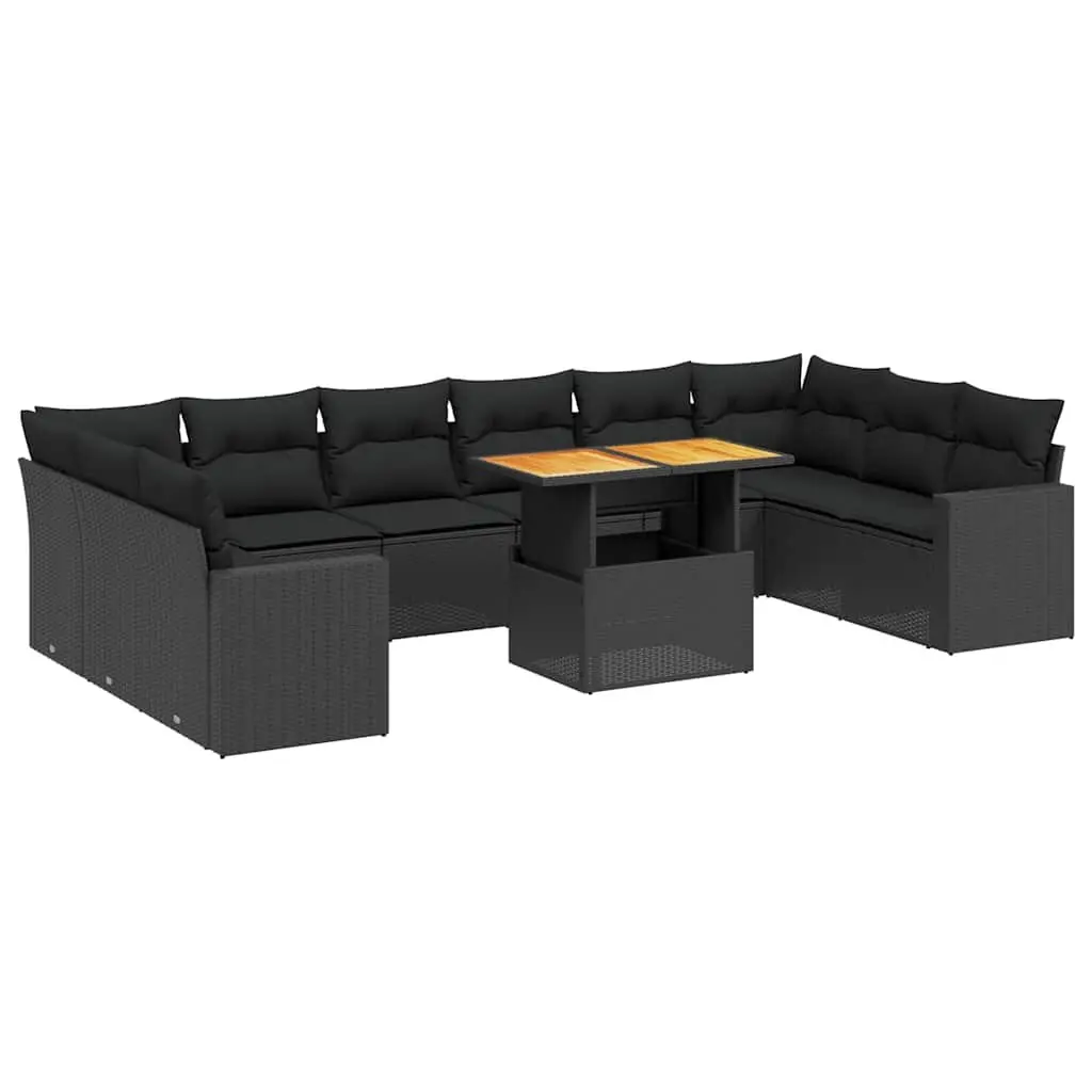 11 Piece Black Rattan Sofa Set for Outdoor Use
