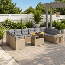 Beige Poly Rattan Garden Sofa Set - 11 Pieces for Outdoors