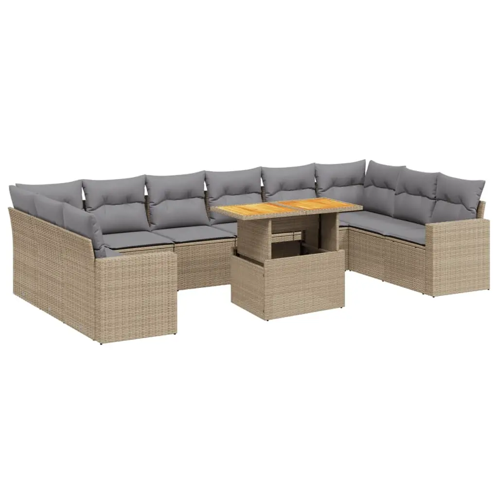 Garden Sofa Set 11 Piece Outdoor Furniture Beige Poly Rattan Patio Lounge