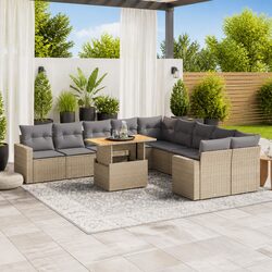 Beige Poly Rattan 11 Piece Garden Sofa Set for Outdoors