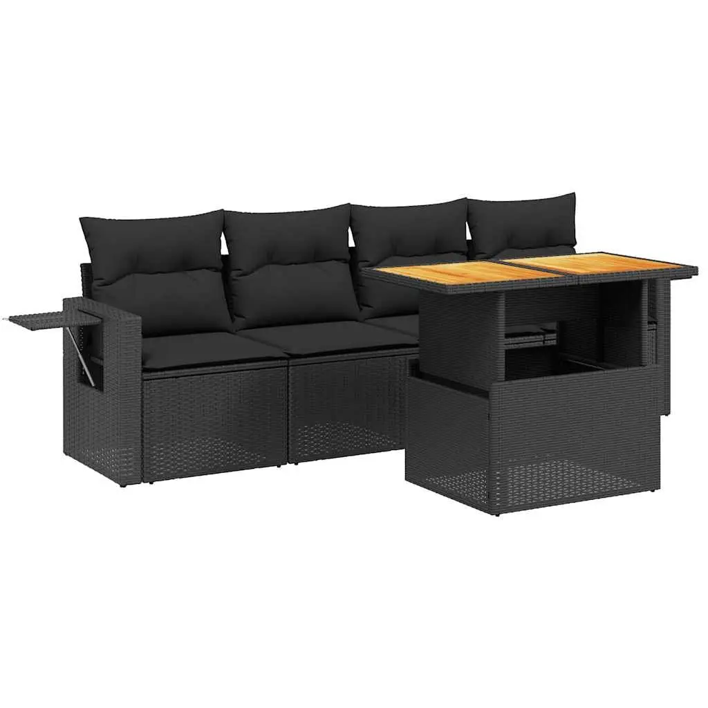 Garden Sofa Set PE Rattan 5 Piece Modular Lounge Black