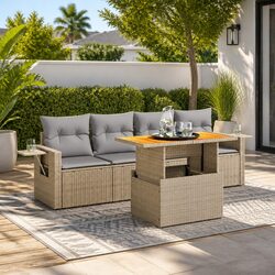 Beige 5 Piece Garden Sofa Set with Durable Poly Rattan