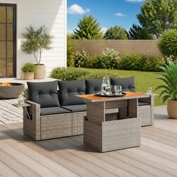 Durable 5 Piece Grey Garden Sofa Set with Cushions