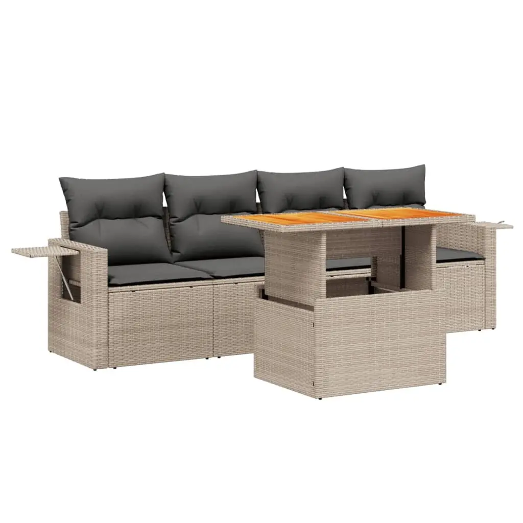 5 Piece Garden Sofa Set PE Rattan Grey Outdoor Furniture