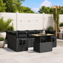 Premium 7 Piece Black Poly Rattan Outdoor Sofa Set