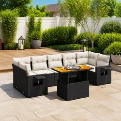 Outdoor 8-Piece Garden Sofa Set in Black Poly Rattan
