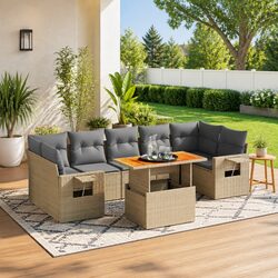 Beige Modular 8-Piece Outdoor Garden Sofa Set
