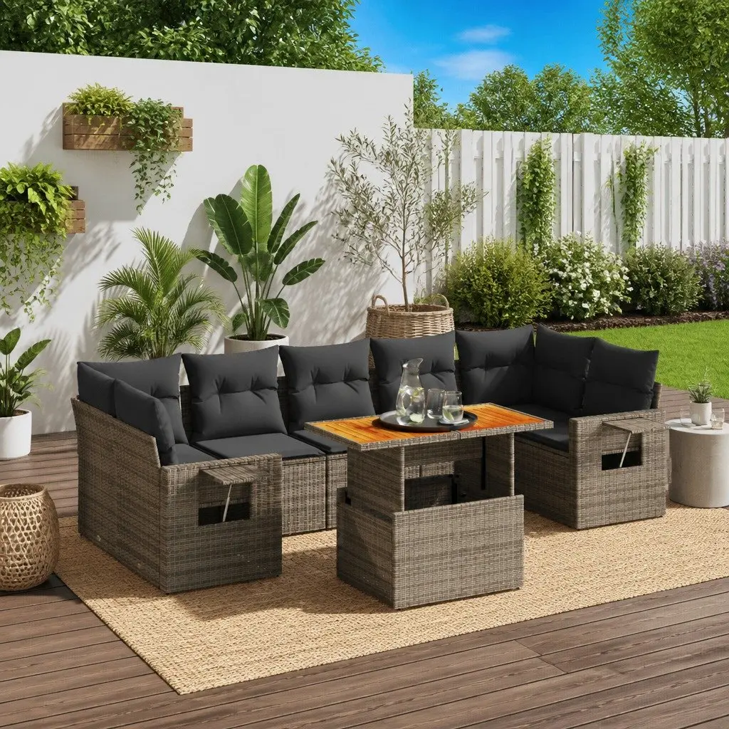 Garden Sofa Set PE Rattan 8 Piece Modular Outdoor Furniture Grey