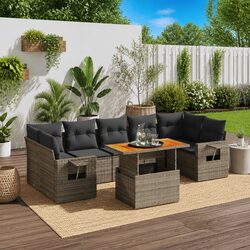 Premium 8 Piece Garden Sofa Set in Grey Rattan