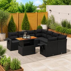 Stylish 9 Piece Black Garden Sofa Set with Cushions
