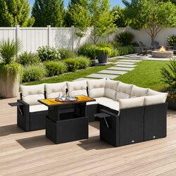 9-Piece Modular Garden Sofa Set in Black Poly Rattan