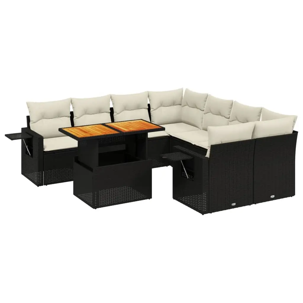 9-Piece Modular Garden Sofa Set in Black Poly Rattan
