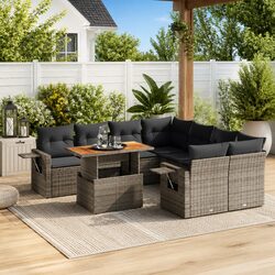 9 Piece Modular Grey Poly Rattan Garden Sofa Set