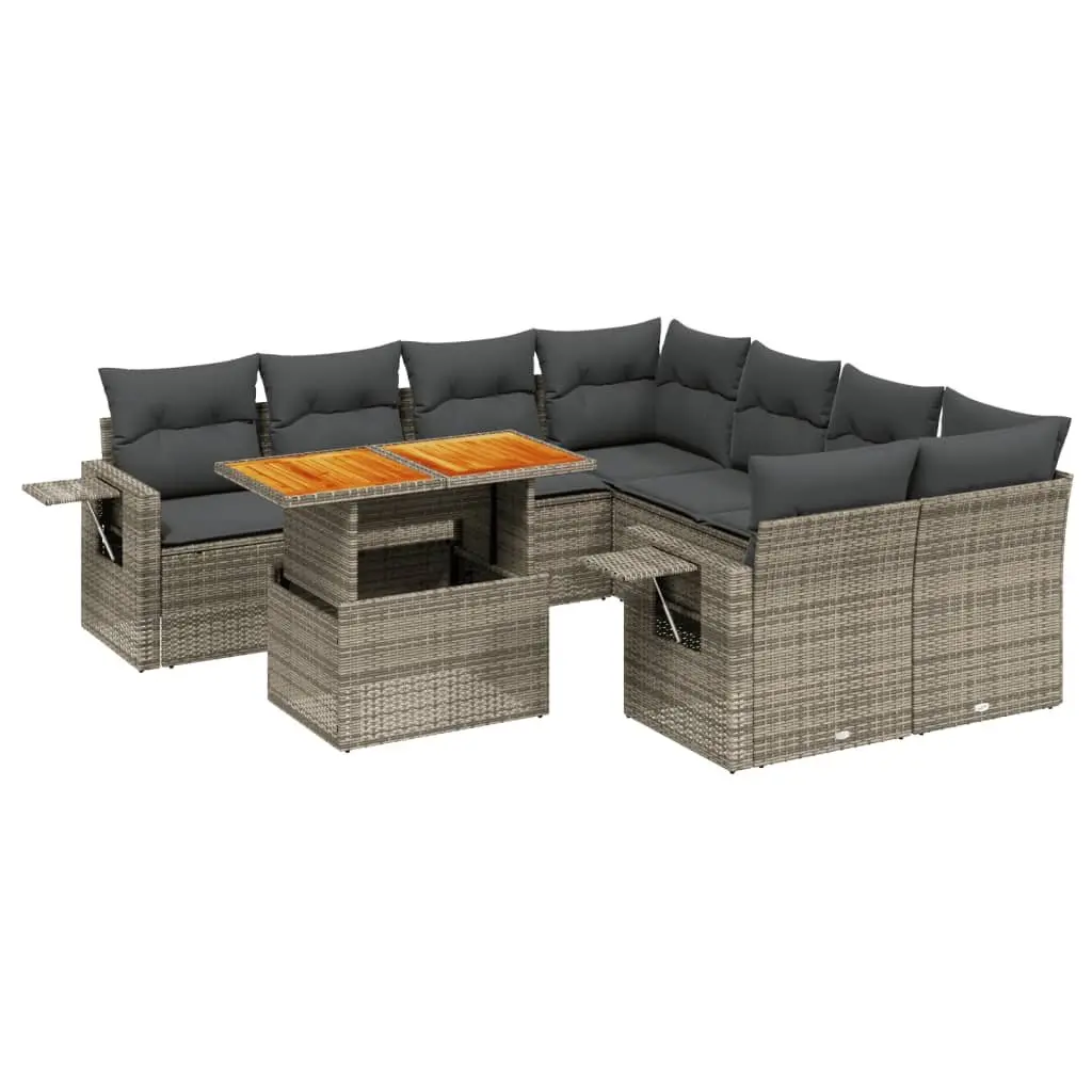 9 Piece Modular Grey Poly Rattan Garden Sofa Set