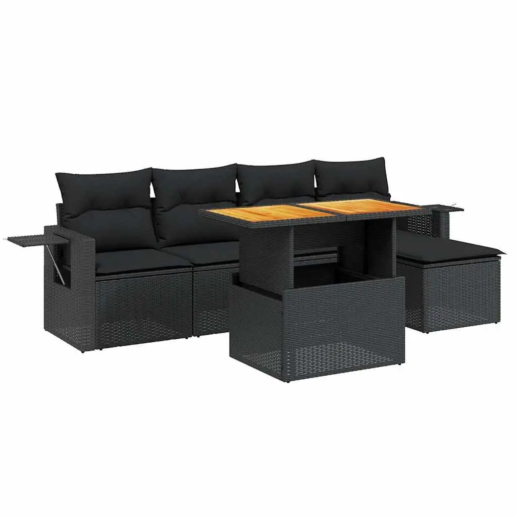 Garden Sofa Set PE Rattan 6 Piece Modular Black Outdoor Furniture