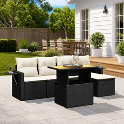 6-Piece Black Modular Garden Sofa Set with Adjustable Table