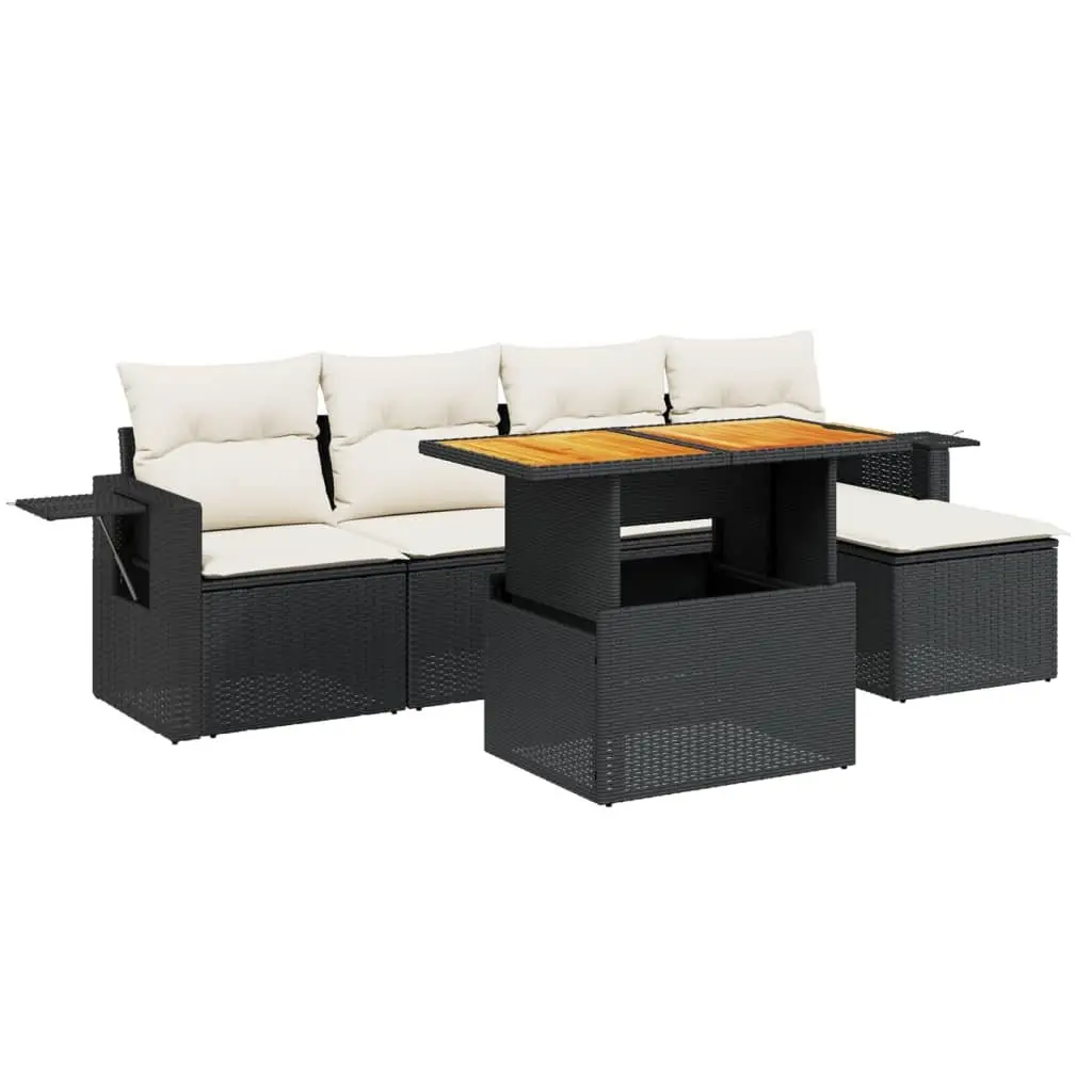 6-Piece Black Modular Garden Sofa Set with Adjustable Table