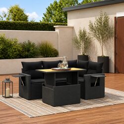 5 Piece Adjustable Black Poly Rattan Outdoor Sofa Set