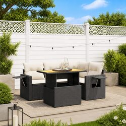 5 Piece Black Poly Rattan Garden Sofa Set for Outdoor Comfort