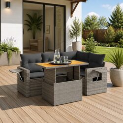 5-Piece Grey Poly Rattan Garden Sofa Set for Outdoor Use