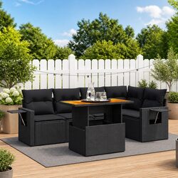 Durable 6 Piece Black Poly Rattan Garden Sofa Set