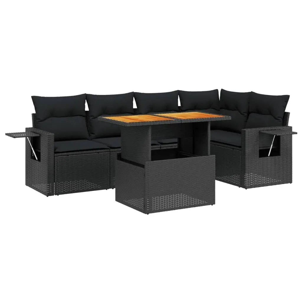 6 Piece Garden Sofa Set PE Rattan Black Outdoor Furniture