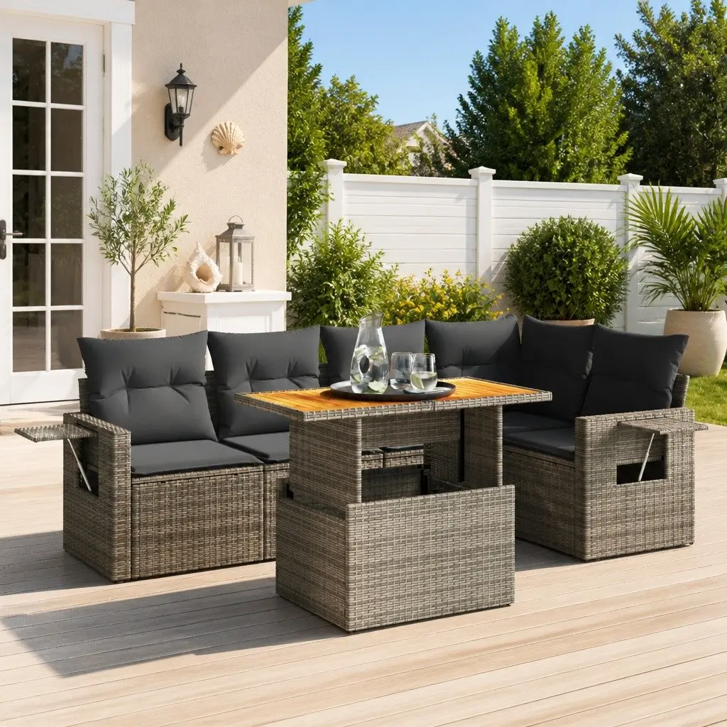 6 Piece Garden Sofa Set with Grey Poly Rattan
