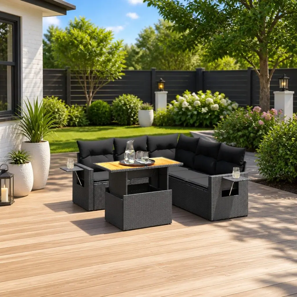 6 Piece Modular Garden Sofa Set in Black