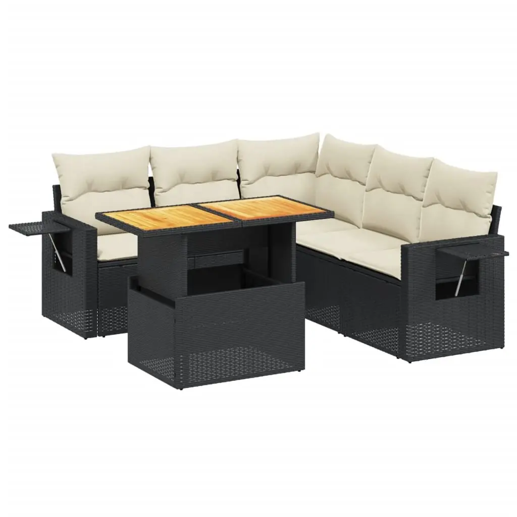 6 Piece Garden Sofa Set with Cushions Black Outdoor Patio Furniture Poly Rattan