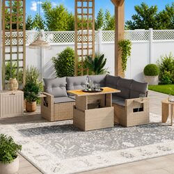 Outdoor 6 Piece Garden Sofa Set in Beige Poly Rattan