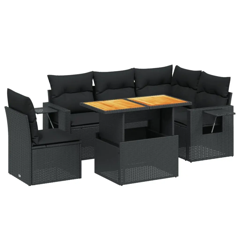 Black 6-Piece Garden Sofa Set with Durable Poly Rattan