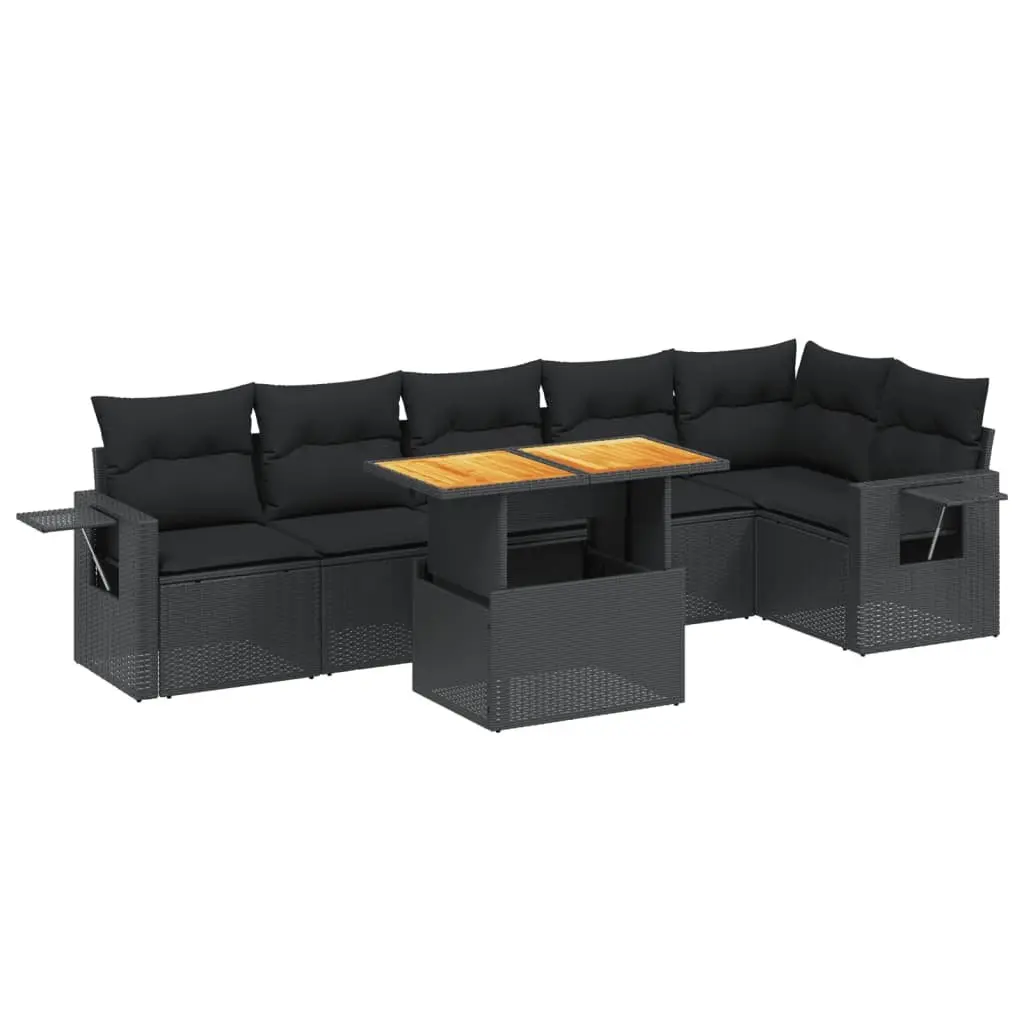 7 Piece Garden Sofa Set PE Rattan Modular Outdoor Furniture Black