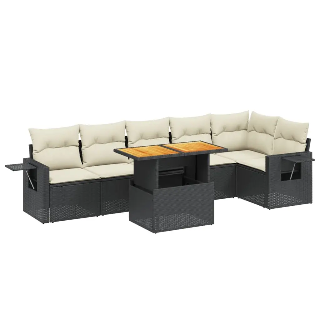 7 Piece Garden Sofa Set PE Rattan Black Outdoor Furniture