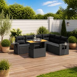 7 Piece Modular Black Poly Rattan Garden Sofa Set