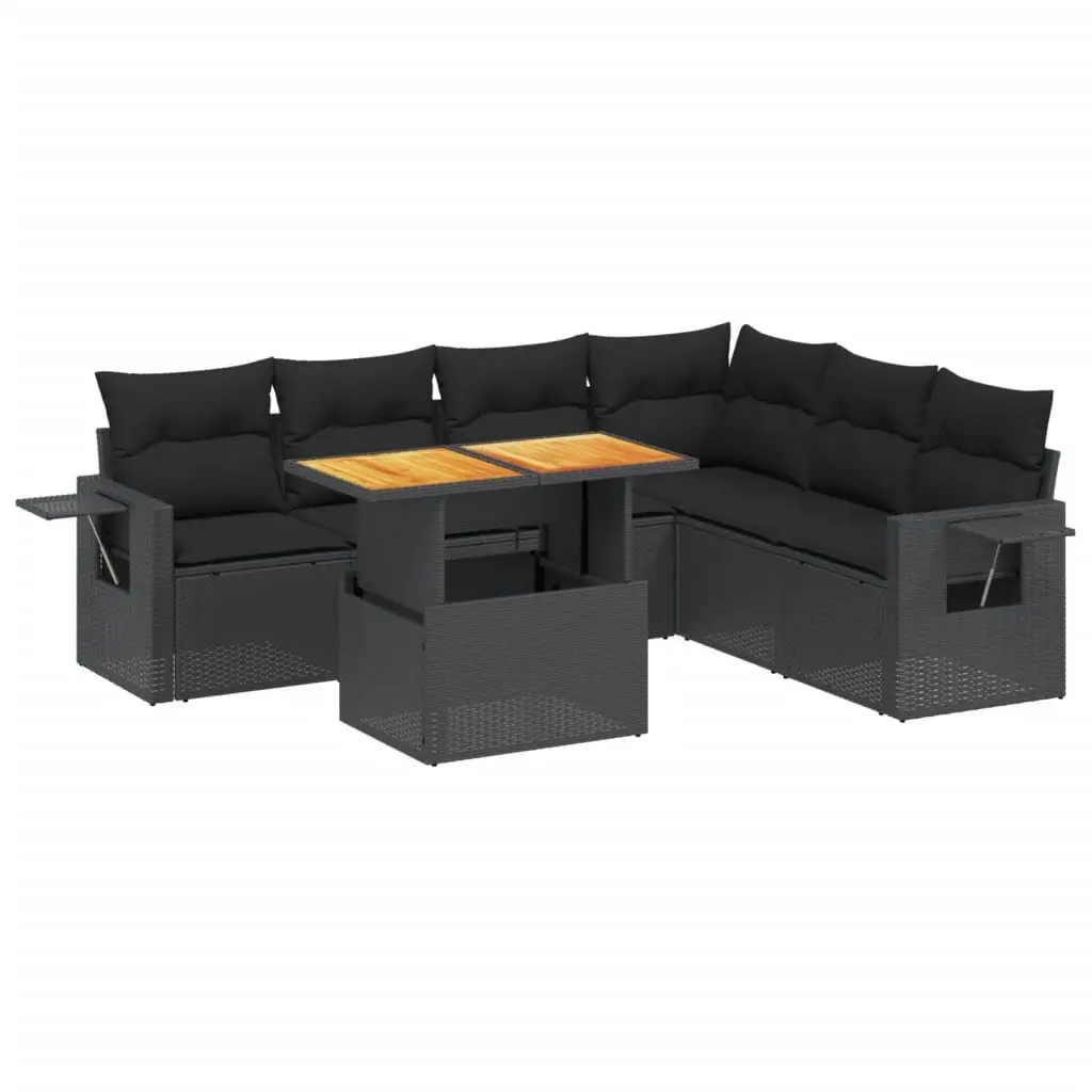 Garden Sofa Set PE Rattan 7 Piece Modular Outdoor Furniture Black