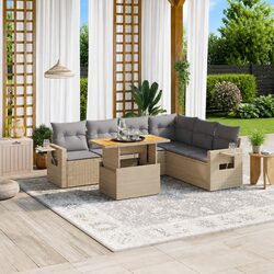 Durable 7-Piece Beige Poly Rattan Outdoor Sofa Set
