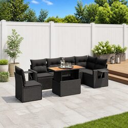 Sturdy 7 Piece Garden Sofa Set with Cushions in Black