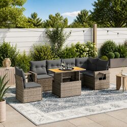 Stylish 7 Piece Grey Outdoor Sofa Set with Cushions