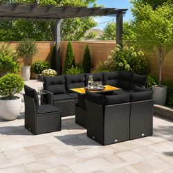 Durable 9 Piece Black Poly Rattan Garden Sofa Set