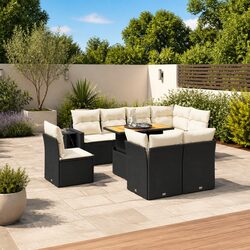 Durable 9 Piece Modular Garden Sofa Set in Black Rattan
