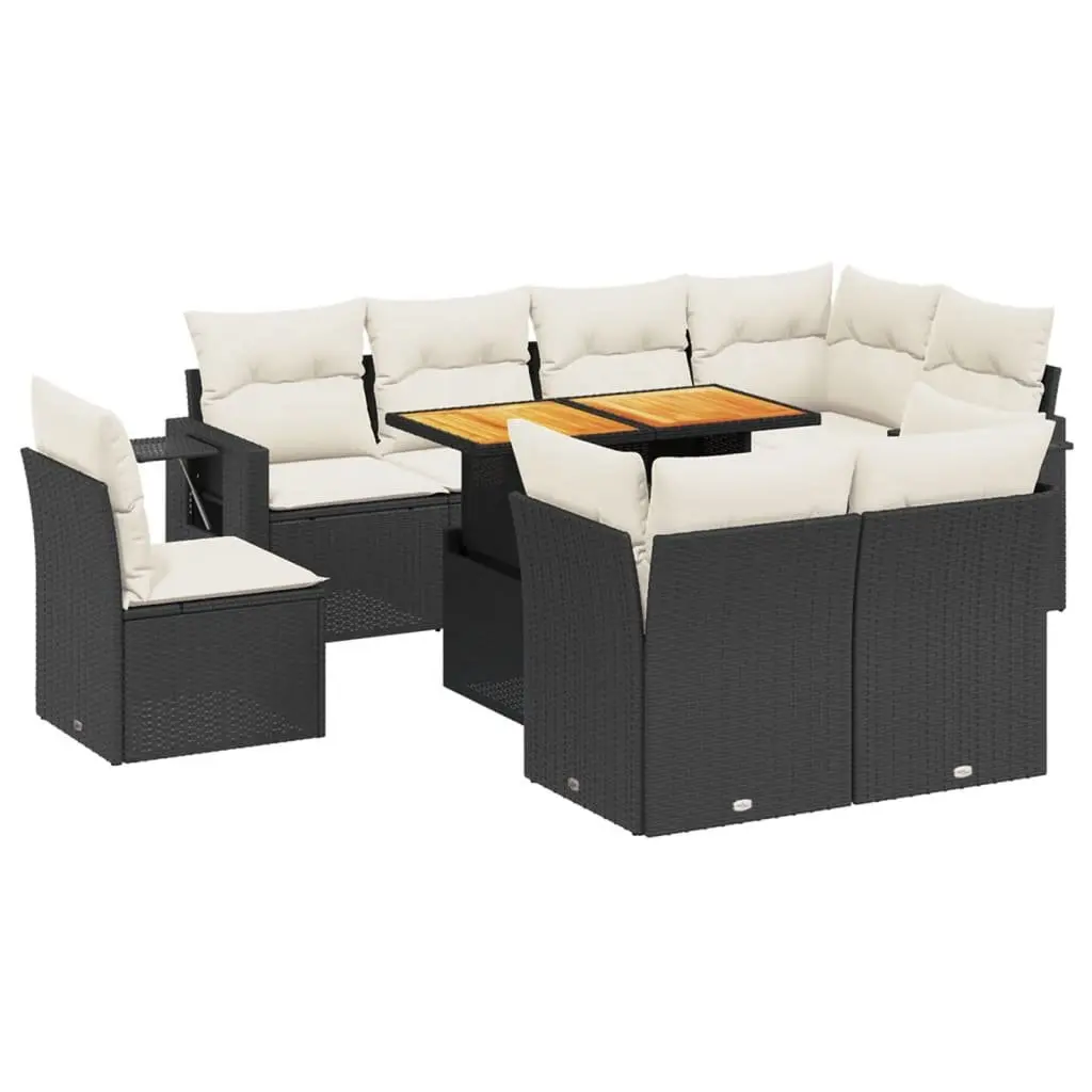 Garden Sofa Set PE Rattan 9 Piece Modular Patio Lounge Black