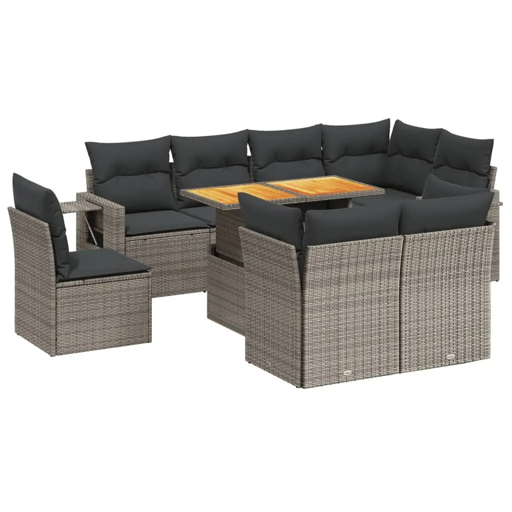 9 Piece Garden Sofa Set PE Rattan Grey Outdoor Furniture Modular Lounge with Adjustable Table